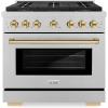 imageZLINE Autograph Edition 36 in 52 cu ft Paramount Gas Range with 6 Burner DuoPro Cooktop and Convection Gas Oven in Satin Stainless Steel and Polished Gold Accents PSGRSZ36G