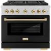 imageZLINE Autograph Edition 36 in 52 cu ft Paramount Gas Range with 6 Burner DuoPro Cooktop and Convection Gas Oven in Satin Stainless Steel with Black Door and Polished Gold Accents PSGRSZBLM36G