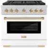 imageZLINE Autograph Edition 36 in 52 cu ft Paramount Gas Range with 6 Burner DuoPro Cooktop and Convection Gas Oven in Satin Stainless Steel with White Door and Polished Gold Accents PSGRSZWM36G