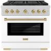 imageZLINE Autograph Edition 36 in 52 cu ft Paramount Gas Range with 6 Burner DuoPro Cooktop and Convection Gas Oven in Satin Stainless Steel with White Matte Door and Bronze Accents PSGRSZWM36CB