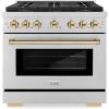 imageZLINE Autograph Edition 36 in 52 cu ft Paramount Gas Range with 6 Burner DuoPro Cooktop and Convection Gas Oven in Stainless Steel and Polished Gold Accents PSGRZ36G