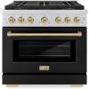 imageZLINE Autograph Edition 36 in 52 cu ft Paramount Gas Range with 6 Burner DuoPro Cooktop and Convection Gas Oven with Black Matte Door and Champagne Bronze Accents PSGRZBLM36CB