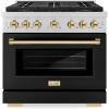 imageZLINE Autograph Edition 36 in 52 cu ft Paramount Gas Range with 6 Burner DuoPro Cooktop and Convection Gas Oven with Black Matte Door and Polished Gold Accents PSGRZBLM36G