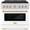 imageZLINE Autograph Edition 36 in 52 cu ft Paramount Gas Range with 6 Burner DuoPro Cooktop and Convection Gas Oven with White Matte Door and Champagne Bronze Accents PSGRZWM36CB
