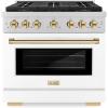 imageZLINE Autograph Edition 36 in 52 cu ft Paramount Gas Range with 6 Burner DuoPro Cooktop and Convection Gas Oven with White Matte Door and Polished Gold Accents PSGRZWM36G