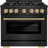imageZLINE Autograph Edition 36 in 52 cu ft Select Dual Fuel Range with 6 Burner Gas Cooktop and Electric Convection Oven in Black Stainless Steel with Champagne Bronze Accents HDRBZ36CB