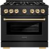 imageZLINE Autograph Edition 36 in 52 cu ft Select Dual Fuel Range with 6 Burner Gas Cooktop and Electric Convection Oven in Black Stainless Steel with Polished Gold Accents HDRBZ36G