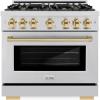 imageZLINE Autograph Edition 36 in 52 cu ft Select Dual Fuel Range with 6 Burner Gas Cooktop and Electric Convection Oven in Stainless Steel with Polished Gold Accents HDRZ36G