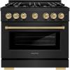 imageZLINE Autograph Edition 36 in 52 cu ft Select Gas Range with 6 Burner Cooktop and Convection Gas Oven in Black Stainless Steel and Champagne Bronze Accents HGRBZ36CB