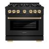 imageZLINE Autograph Edition 36 in 52 cu ft Select Gas Range with 6 Burner Cooktop and Convection Gas Oven in Black Stainless Steel and Polished Gold Accents HGRBZ36G