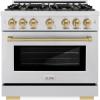 imageZLINE Autograph Edition 36 in 52 cu ft Select Gas Range with 6 Burner Cooktop and Convection Gas Oven in Satin Stainless Steel and Champagne Bronze Accents HGRSZ36CB