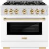imageZLINE Autograph Edition 36 in 52 cu ft Select Gas Range with 6 Burner Cooktop and Convection Gas Oven in Satin Stainless Steel with White Matte Door and Polished Gold Accents HGRSZWM36G