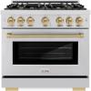 imageZLINE Autograph Edition 36 in 52 cu ft Select Gas Range with 6 Burner Cooktop and Convection Gas Oven in Stainless Steel and Champagne Bronze Accents HGRZ36CB
