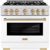 imageZLINE Autograph Edition 36 in 52 cu ft Select Gas Range with 6 Burner Cooktop and Convection Gas Oven in Stainless Steel with White Matte Door and Champagne Bronze Accents HGRZWM36CB