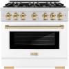 imageZLINE Autograph Edition 36 in 52 cu ft Select Gas Range with 6 Burner Cooktop and Convection Gas Oven in Stainless Steel with White Matte Door and Polished Gold Accents HGRZWM36G