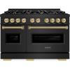 imageZLINE Autograph Edition 48 in 67 cu ft Classic Double Oven Dual Fuel Range with 8 Burner Gas Cooktop in Black Stainless Steel and Champagne Bronze Accents CDRBZ48CB
