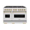 imageZLINE Autograph Edition 48 in 67 cu ft Classic Double Oven Dual Fuel Range with 8 Burner Gas Cooktop in Satin Stainless Steel and Champagne Bronze Accents CDRSZ48CB