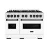 imageZLINE Autograph Edition 48 in 67 cu ft Classic Double Oven Dual Fuel Range with 8 Burner Gas Cooktop in Satin Stainless Steel with White Matte Doors and Matte Black Accents CDRSZWM48MB