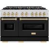 imageZLINE Autograph Edition 48 in 67 cu ft Classic Double Oven Dual Fuel Range with 8 Burner Gas Cooktop in Stainless Steel with Black Matte Doors and Polished Gold Accents CDRZBLM48G