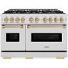 imageZLINE Autograph Edition 48 in 67 cu ft Classic Double Oven Gas Range with 8 Burner Cooktop in Satin Stainless Steel and Champagne Bronze Accents CGRSZ48CB