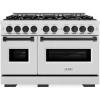 imageZLINE Autograph Edition 48 in 67 cu ft Classic Double Oven Gas Range with 8 Burner Cooktop in Satin Stainless Steel and Matte Black Accents CGRSZ48MB