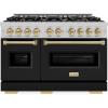 imageZLINE Autograph Edition 48 in 67 cu ft Classic Double Oven Gas Range with 8 Burner Cooktop in Satin Stainless Steel with Black Matte Doors and Champagne Bronze Accents CGRSZBLM48CB