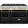 imageZLINE Autograph Edition 48 in 67 cu ft Classic Double Oven Gas Range with 8 Burner Cooktop in Satin Stainless Steel with Black Matte Doors and Polished Gold Accents CGRSZBLM48G
