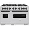 imageZLINE Autograph Edition 48 in 67 cu ft Classic Double Oven Gas Range with 8 Burner Cooktop in Stainless Steel and Matte Black Accents CGRZ48MB