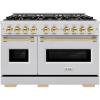 imageZLINE Autograph Edition 48 in 67 cu ft Classic Double Oven Gas Range with 8 Burner Cooktop in Stainless Steel and Polished Gold Accents CGRZ48G