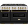 imageZLINE Autograph Edition 48 in 67 cu ft Classic Double Oven Gas Range with 8 Burner Cooktop in Stainless Steel with Black Matte Doors and Champagne Bronze Accents CGRZBLM48CB