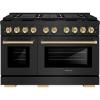 imageZLINE Autograph Edition 48 in 67 cu ft Paramount Dual Fuel Range with 8 Burner DuoPro Cooktop and Dual Ovens in Black Stainless Steel and Polished Gold Accents PSDRBZ48G