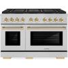 imageZLINE Autograph Edition 48 in 67 cu ft Paramount Dual Fuel Range with 8 Burner DuoPro Cooktop and Dual Ovens in Satin Stainless Steel and Polished Gold Accents PSDRSZ48G