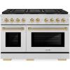 imageZLINE Autograph Edition 48 in 67 cu ft Paramount Dual Fuel Range with 8 Burner DuoPro Cooktop and Dual Ovens in Stainless Steel and Champagne Bronze Accents PSDRZ48CB