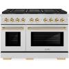 imageZLINE Autograph Edition 48 in 67 cu ft Paramount Dual Fuel Range with 8 Burner DuoPro Cooktop and Dual Ovens in Stainless Steel and Polished Gold Accents PSDRZ48G