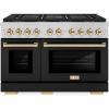 imageZLINE Autograph Edition 48 in 67 cu ft Paramount Dual Fuel Range with 8 Burner DuoPro Cooktop and Dual Ovens with Black Matte Doors and Polished Gold Accents PSDRZBLM48G