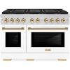 imageZLINE Autograph Edition 48 in 67 cu ft Paramount Dual Fuel Range with 8 Burner DuoPro Cooktop and Dual Ovens with White Matte Doors and Polished Gold Accents PSDRZWM48G