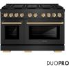 imageZLINE Autograph Edition 48 in 67 cu ft Paramount Gas Range with 8 Burner DuoPro Cooktop and Dual Ovens in Black Satin Stainless Steel and Polished Gold Accents PSGRBSZ48G