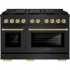 imageZLINE Autograph Edition 48 in 67 cu ft Paramount Gas Range with 8 Burner DuoPro Cooktop and Dual Ovens in Black Stainless Steel and Champagne Bronze Accents PSGRBZ48CB