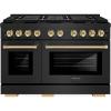 imageZLINE Autograph Edition 48 in 67 cu ft Paramount Gas Range with 8 Burner DuoPro Cooktop and Dual Ovens in Black Stainless Steel and Polished Gold Accents PSGRBZ48G
