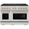 imageZLINE Autograph Edition 48 in 67 cu ft Paramount Gas Range with 8 Burner DuoPro Cooktop and Dual Ovens in Satin Stainless Steel and Champagne Bronze Accents PSGRSZ48CB