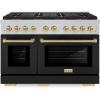 imageZLINE Autograph Edition 48 in 67 cu ft Paramount Gas Range with 8 Burner DuoPro Cooktop and Dual Ovens in Satin Stainless Steel with Black Doors and Champagne Bronze Accents PSGRSZBLM48CB