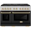 imageZLINE Autograph Edition 48 in 67 cu ft Paramount Gas Range with 8 Burner DuoPro Cooktop and Dual Ovens in Satin Stainless Steel with Black Matte Doors and Polished Gold Accents PSGRSZBLM48G