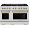 imageZLINE Autograph Edition 48 in 67 cu ft Paramount Gas Range with 8 Burner DuoPro Cooktop and Dual Ovens in Stainless Steel and Champagne Bronze Accents PSGRZ48CB