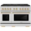 imageZLINE Autograph Edition 48 in 67 cu ft Paramount Gas Range with 8 Burner DuoPro Cooktop and Dual Ovens in Stainless Steel and Polished Gold Accents PSGRZ48G