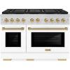 imageZLINE Autograph Edition 48 in 67 cu ft Paramount Gas Range with 8 Burner DuoPro Cooktop and Dual Ovens with White Matte Doors and Champagne Bronze Accents PSGRZWM48CB