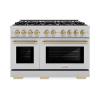 imageZLINE Autograph Edition 48 in 67 cu ft Select Double Oven Dual Fuel Range with 8 Burner Gas Cooktop in Satin Stainless Steel and Champagne Bronze Accents HDRSZ48CB