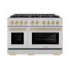 imageZLINE Autograph Edition 48 in 67 cu ft Select Double Oven Dual Fuel Range with 8 Burner Gas Cooktop in Satin Stainless Steel and Polished Gold Accents HDRSZ48G