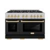 imageZLINE Autograph Edition 48 in 67 cu ft Select Double Oven Dual Fuel Range with 8 Burner Gas Cooktop in Satin Stainless Steel with Black Matte Doors and Polished Gold Accents HDRSZBLM48G