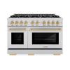 imageZLINE Autograph Edition 48 in 67 cu ft Select Double Oven Dual Fuel Range with 8 Burner Gas Cooktop in Stainless Steel and Polished Gold Accents HDRZ48G