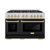 imageZLINE Autograph Edition 48 in 67 cu ft Select Double Oven Dual Fuel Range with 8 Burner Gas Cooktop in Stainless Steel with Black Matte Doors and Polished Gold Accents HDRZBLM48G